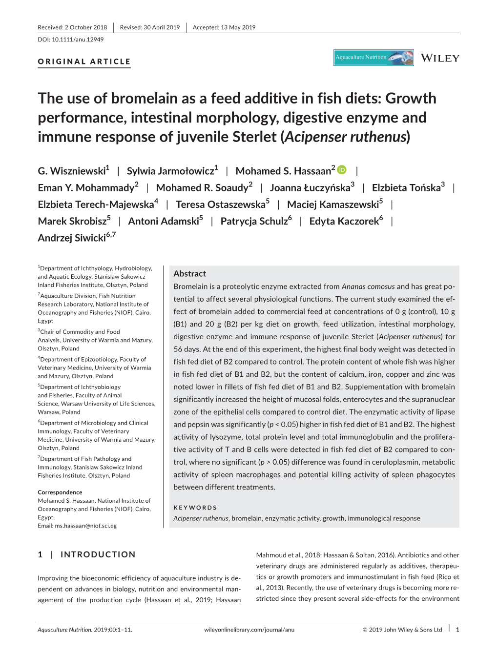 The Use of Bromelain As a Feed Additive in Fish Diets: Growth