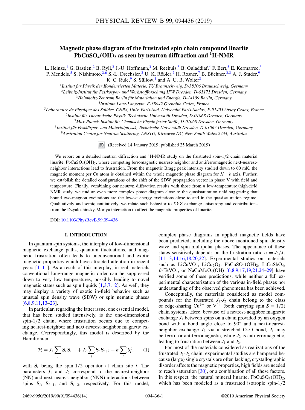 (2019) Magnetic Phase Diagram of the Frustrated Spin Chain Compound