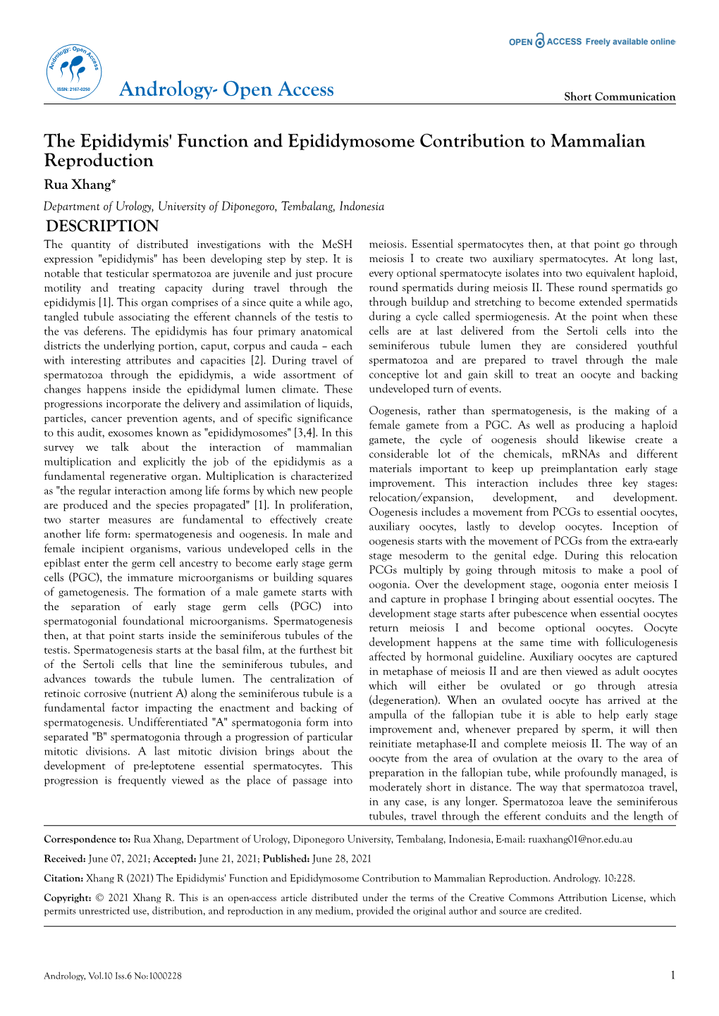 The Epididymis' Function and Epididymosome Contribution to Mammalian Reproduction