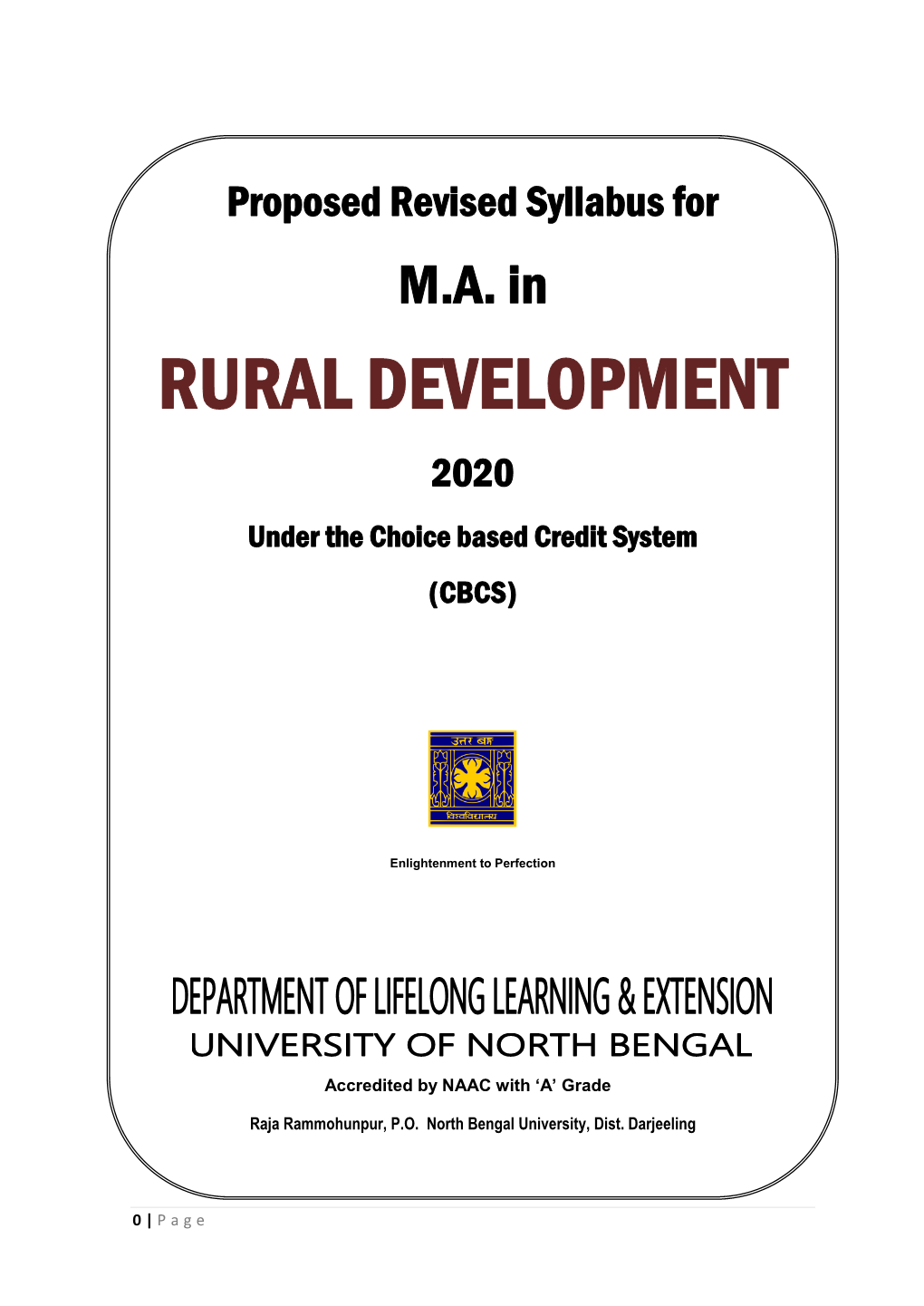 RURAL DEVELOPMENT 2020 Under the Choice Based Credit System (CBCS)