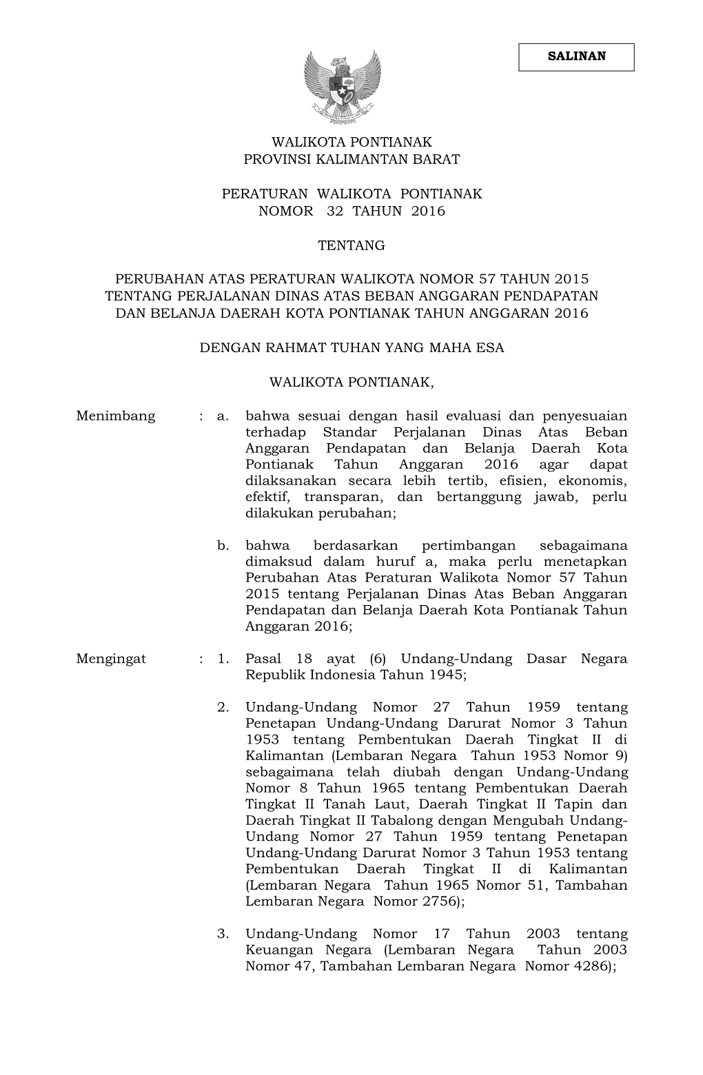 Walikota Pontianak Provinsi Kalimantan Barat