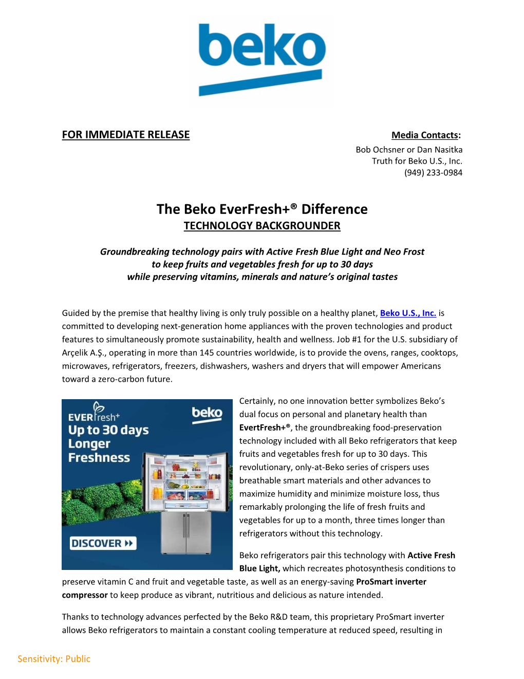 The Beko Everfresh+® Difference TECHNOLOGY BACKGROUNDER