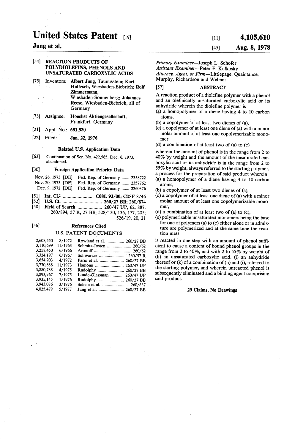 United States Patent (19) 11) 4,105,610 Jung Et Al