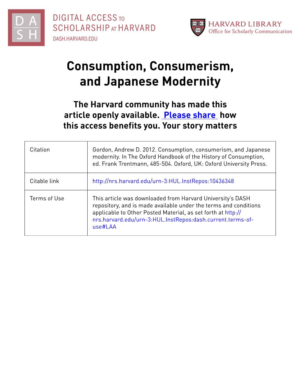 Consumption, Consumerism, and Japanese Modernity