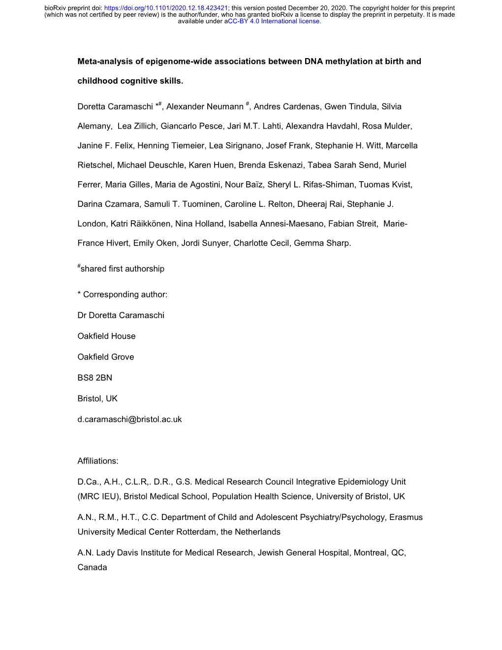 Meta-Analysis of Epigenome-Wide Associations Between DNA Methylation at Birth And