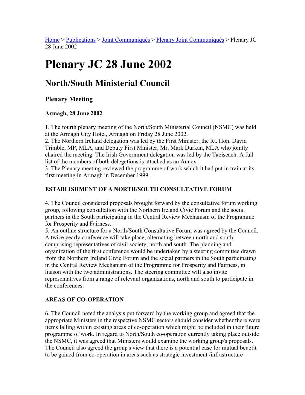 Plenary JC 28 June 2002 North/South Ministerial Council