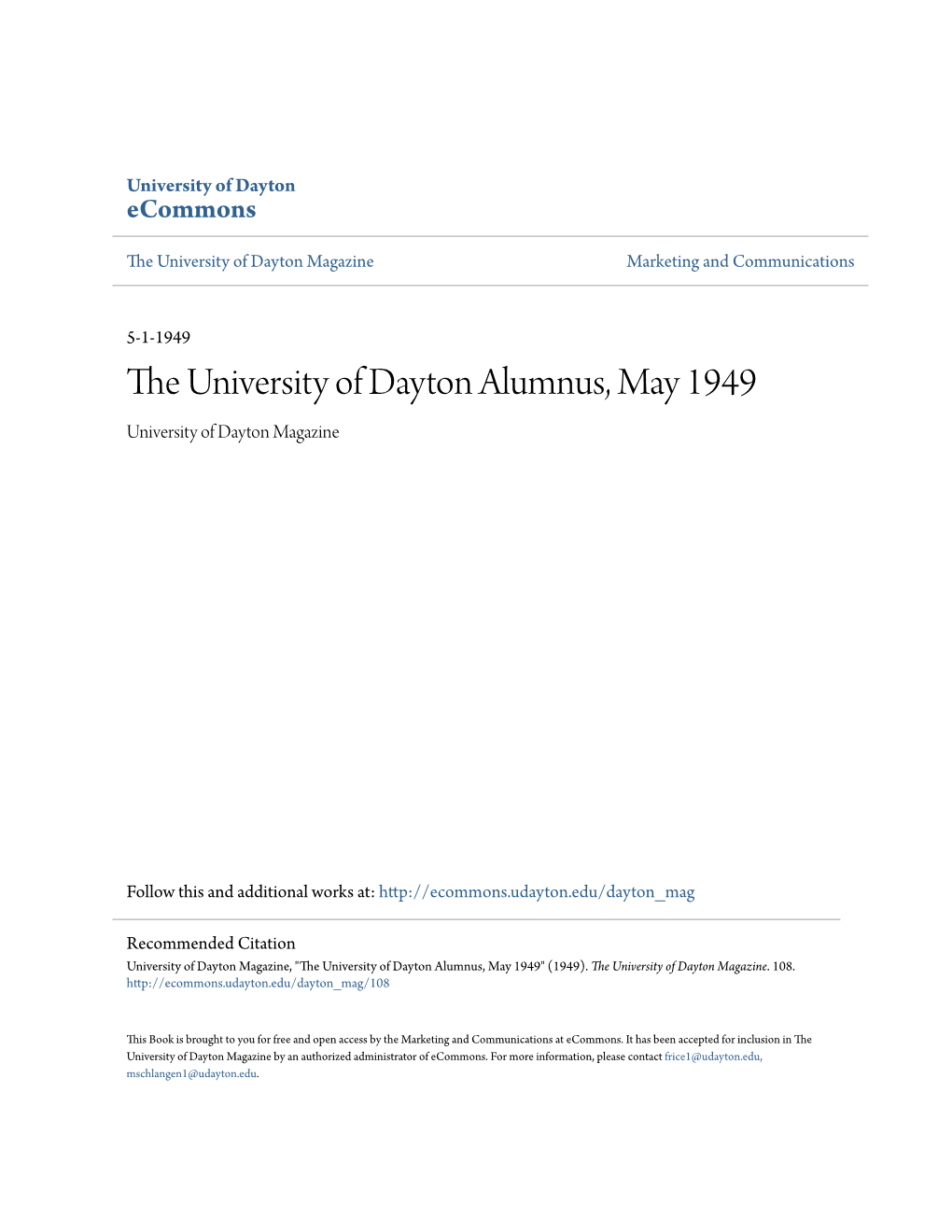 The University of Dayton Alumnus, May 1949