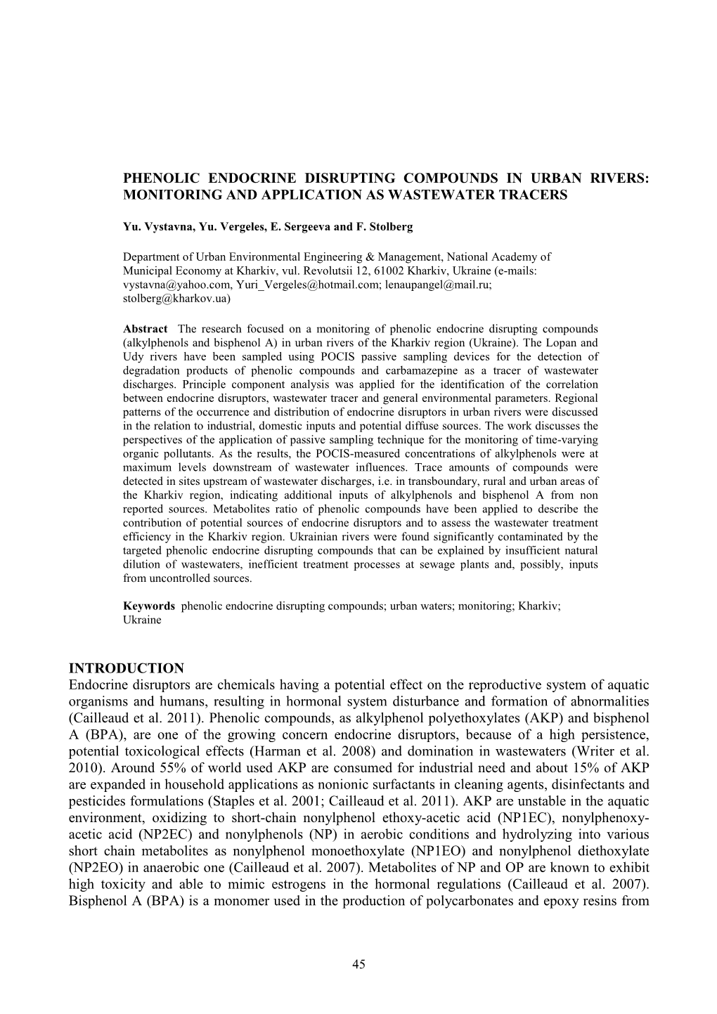 Phenolic Endocrine Disrupting Compounds in Urban Rivers: Monitoring and Application As Wastewater Tracers