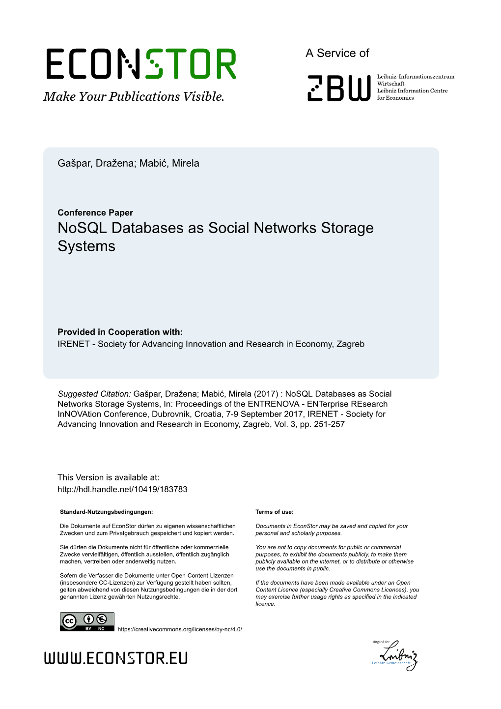 Nosql Databases As Social Networks Storage Systems