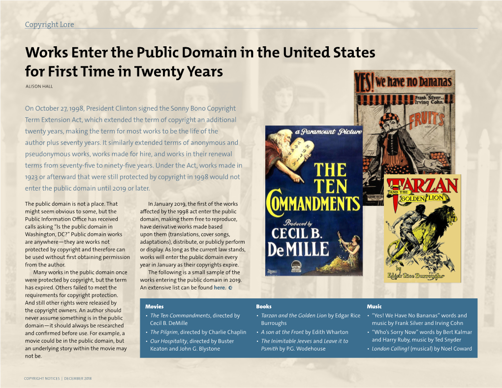 Works Enter the Public Domain in the United States for the First Time In