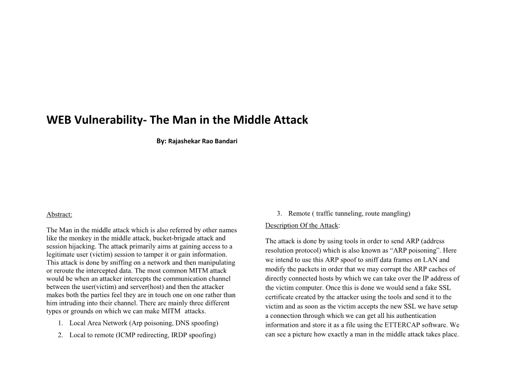 WEB Vulnerability- the Man in the Middle Attack