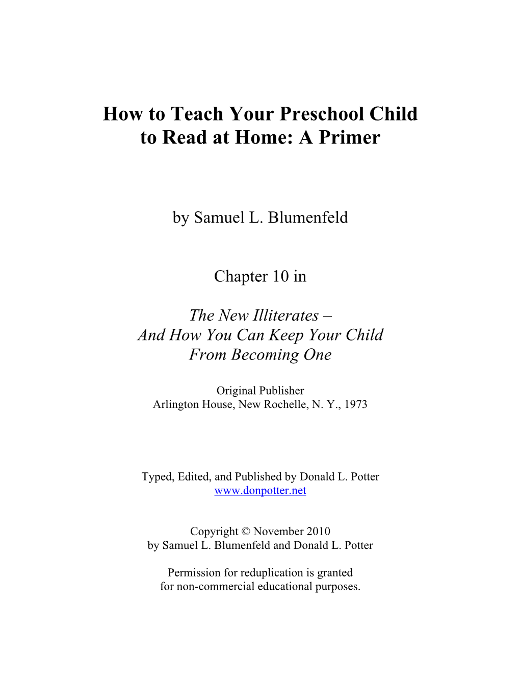 How to Teach Your Preschool Child to Read at Home: a Primer