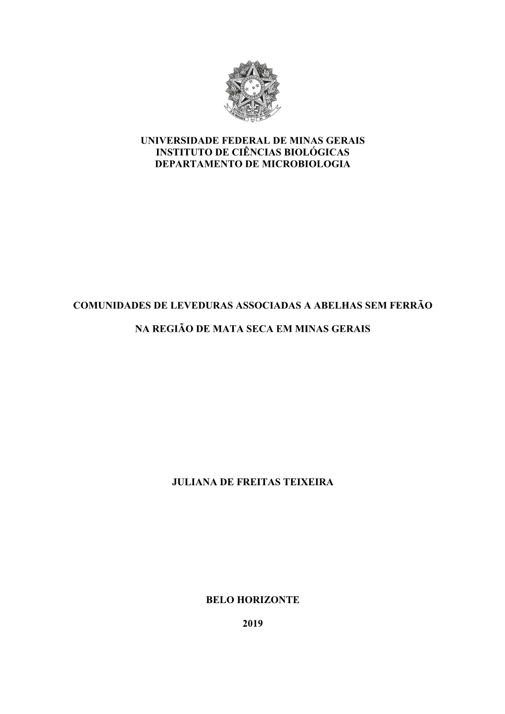 Universidade Federal De Minas Gerais Instituto De Ciências Biológicas Departamento De Microbiologia