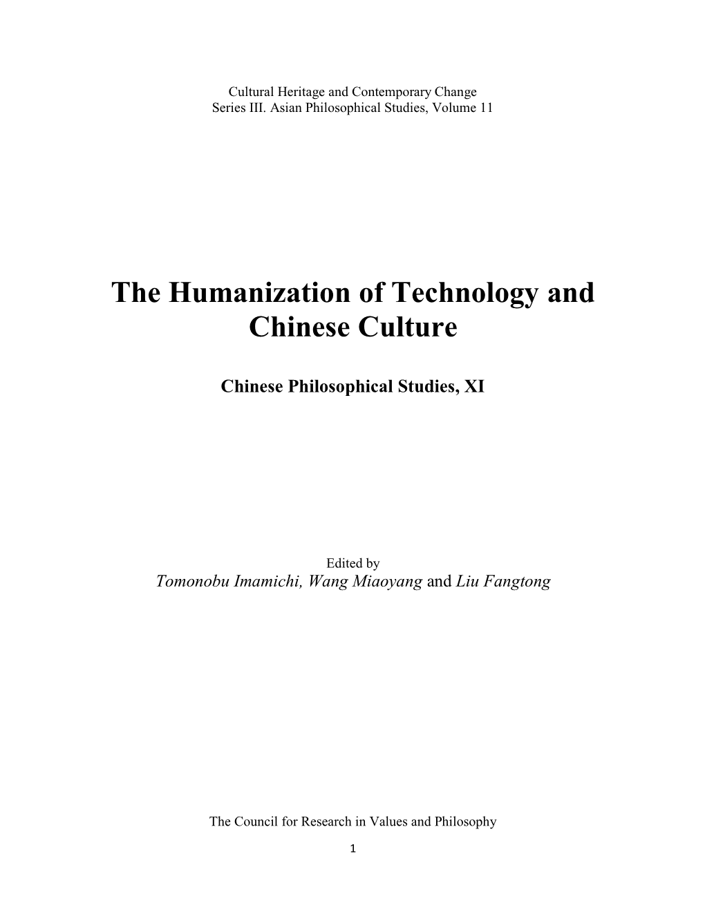The Humanization of Technology and Chinese Culture