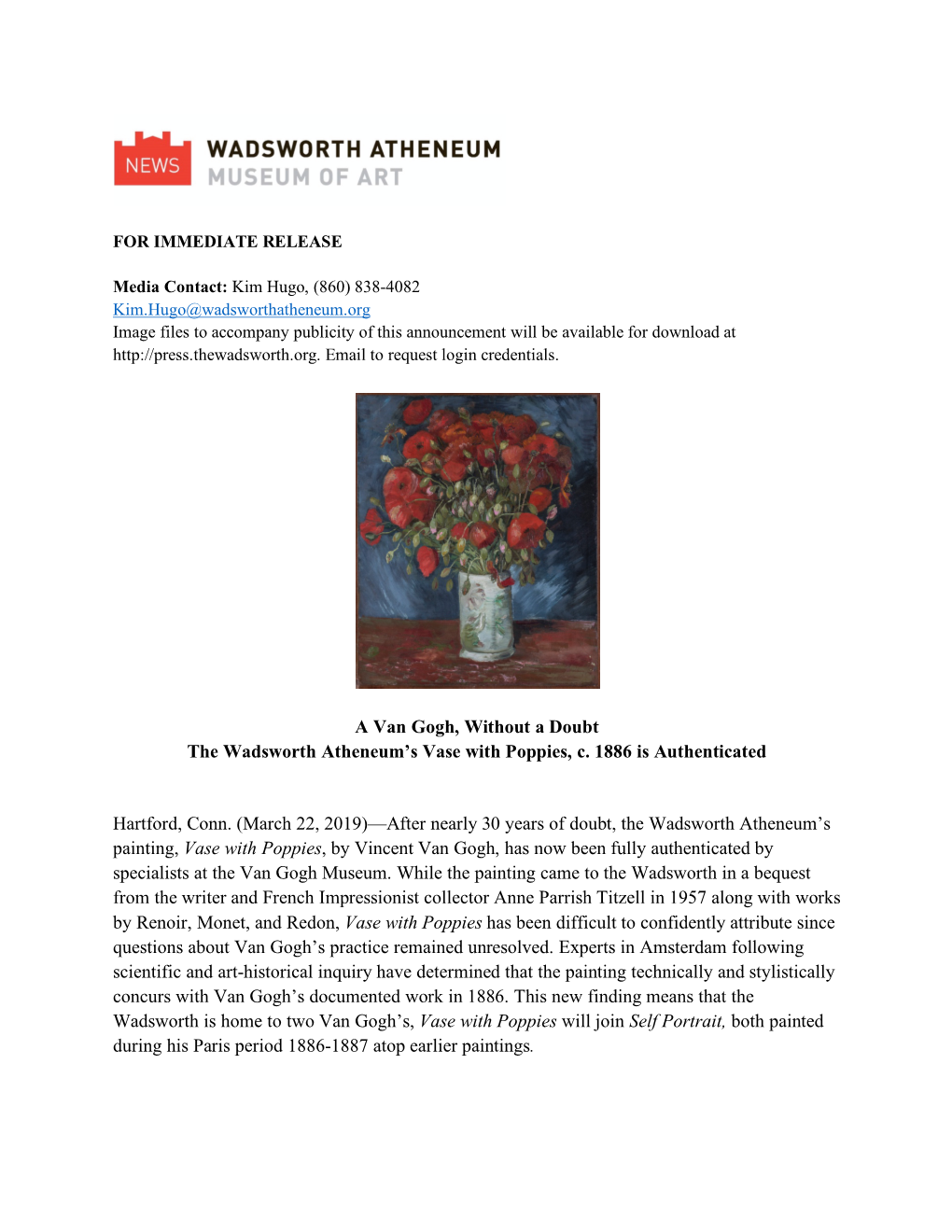 Wadsworth Van Gogh Press Release FINAL