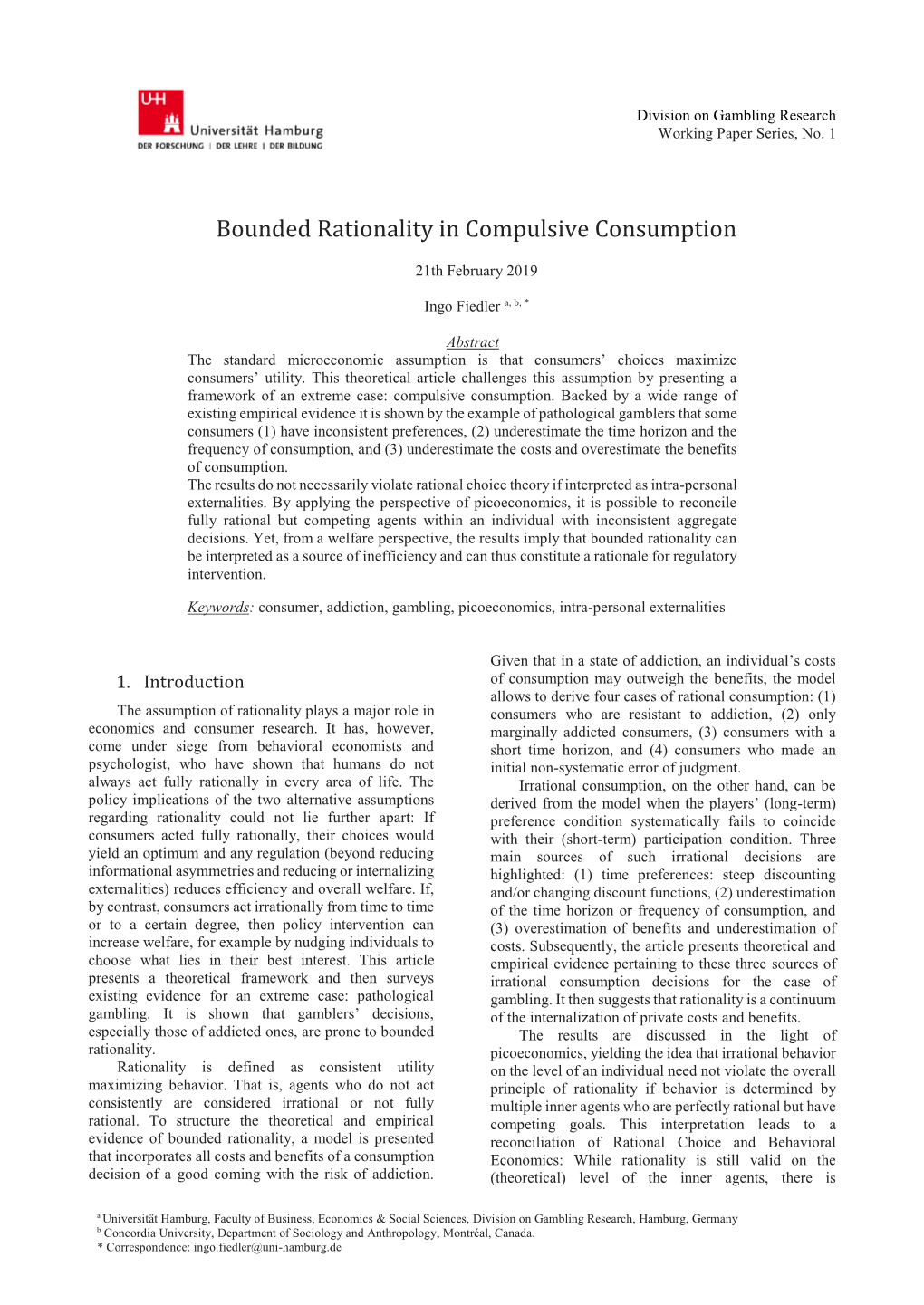 Bounded Rationality in Compulsive Consumption