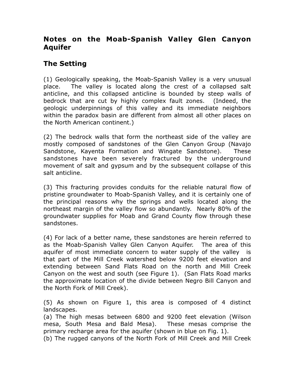 Notes on the Moab-Spanish Valley Glen Canyon Aquifer the Setting