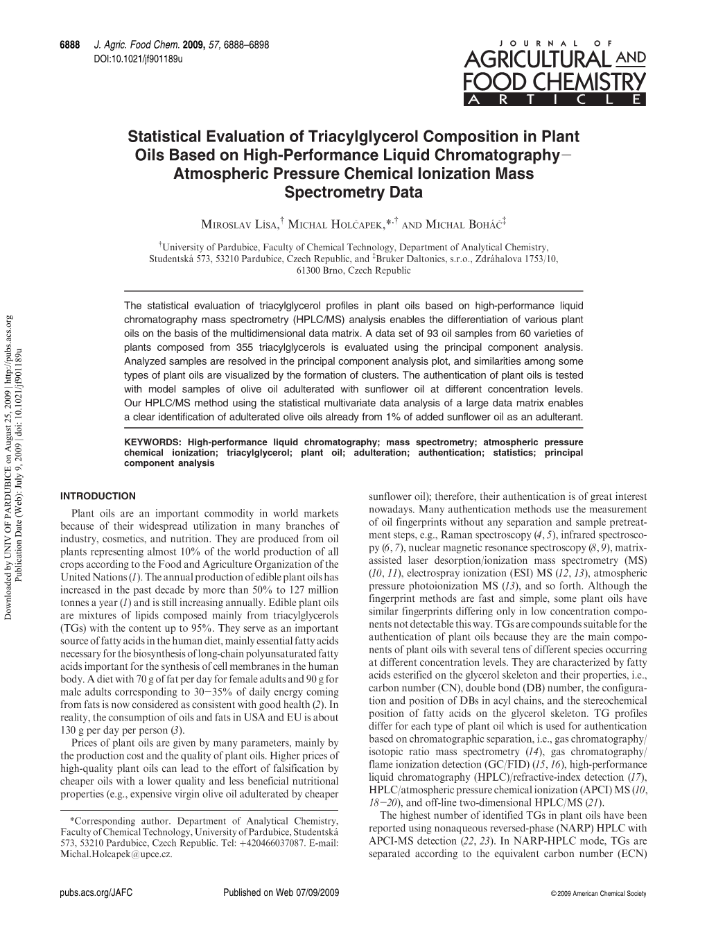 Statistical Evaluation of Triacylglycerol Composition in Plant Oils Based