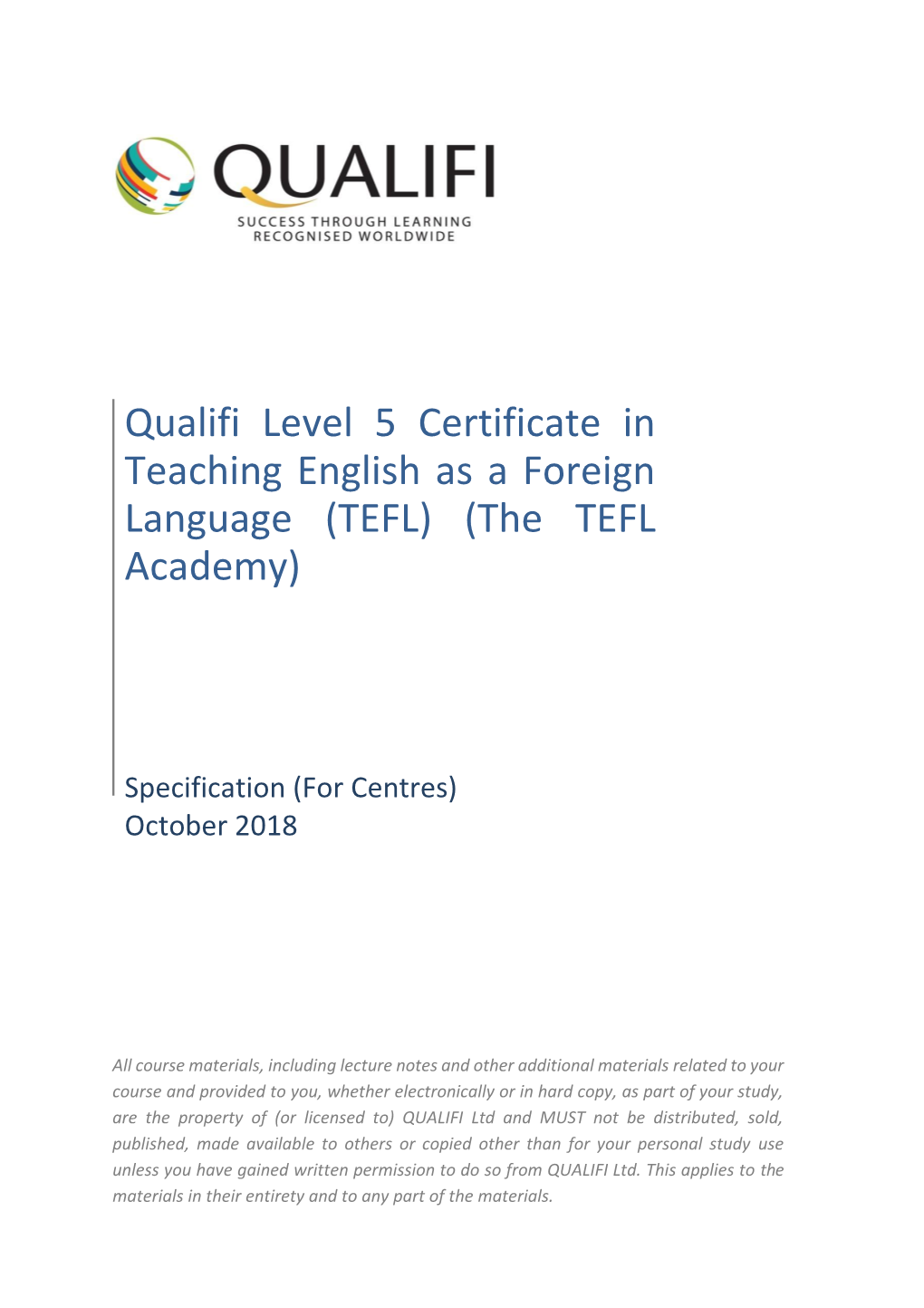 Qualifi Level 5 Certificate in Teaching English As a Foreign Language (TEFL) (The TEFL Academy)
