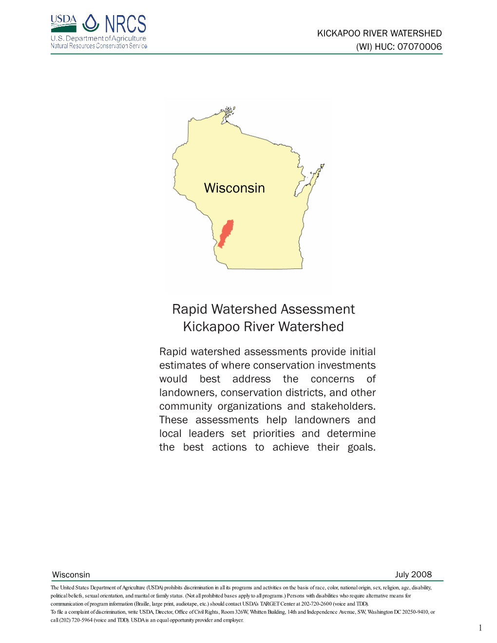 Rapid Watershed Assessment Kickapoo River Watershed Wisconsin