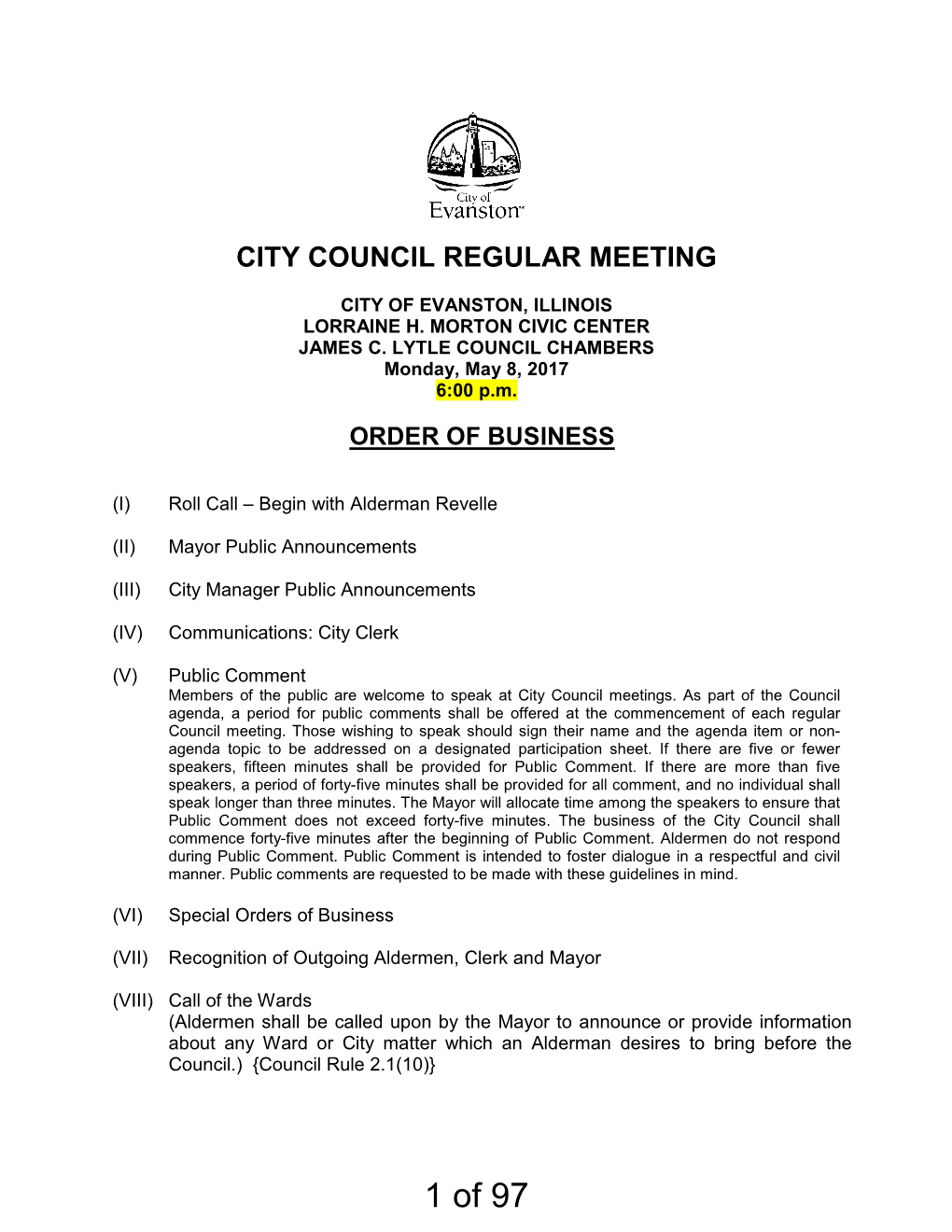 1 of 97 City Council Agenda May 8, 2017 Page 2 of 4