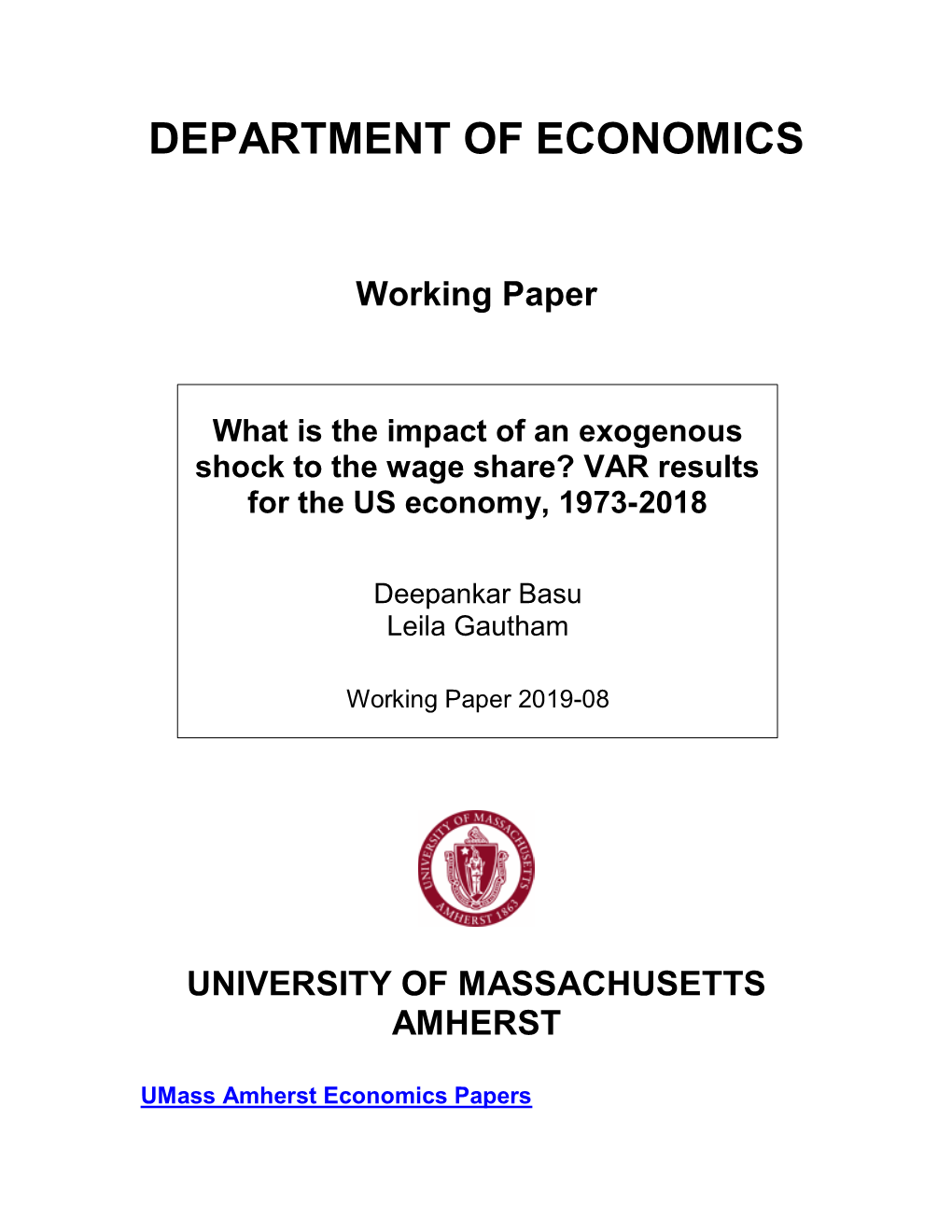 VAR Results for the US Economy, 1973-2018