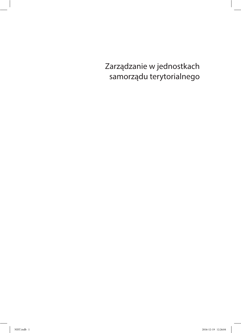 Zarządzanie W Jednostkach Samorządu Terytorialnego