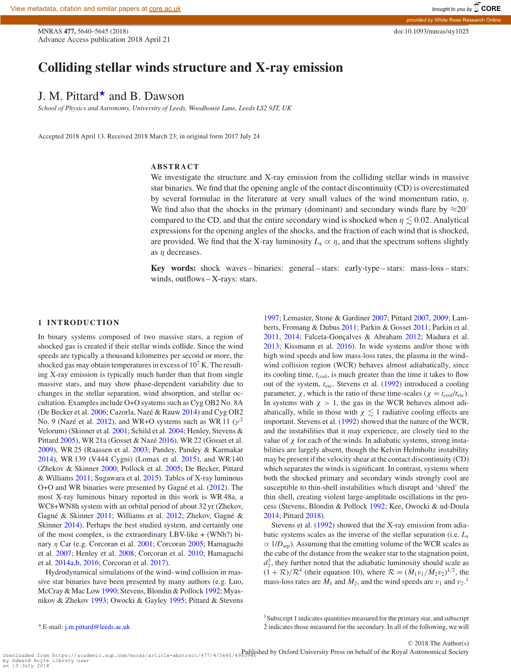 Colliding Stellar Winds Structure and X-Ray Emission