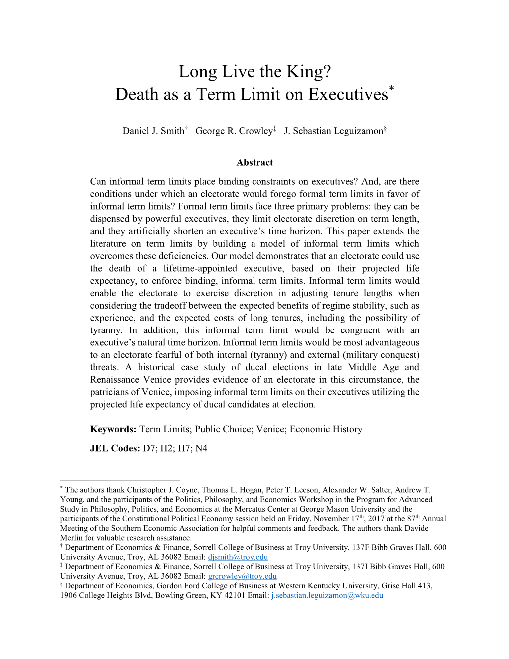 Long Live the King? Death As a Term Limit on Executives*