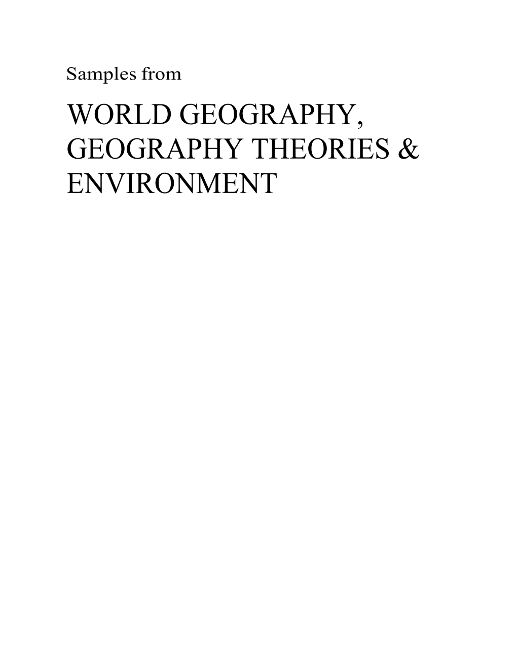 World Geography, Geography Theories & Environment