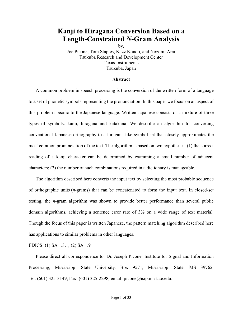 Kanji to Hiragana Conversion Based on a Length-Constrained N-Gram