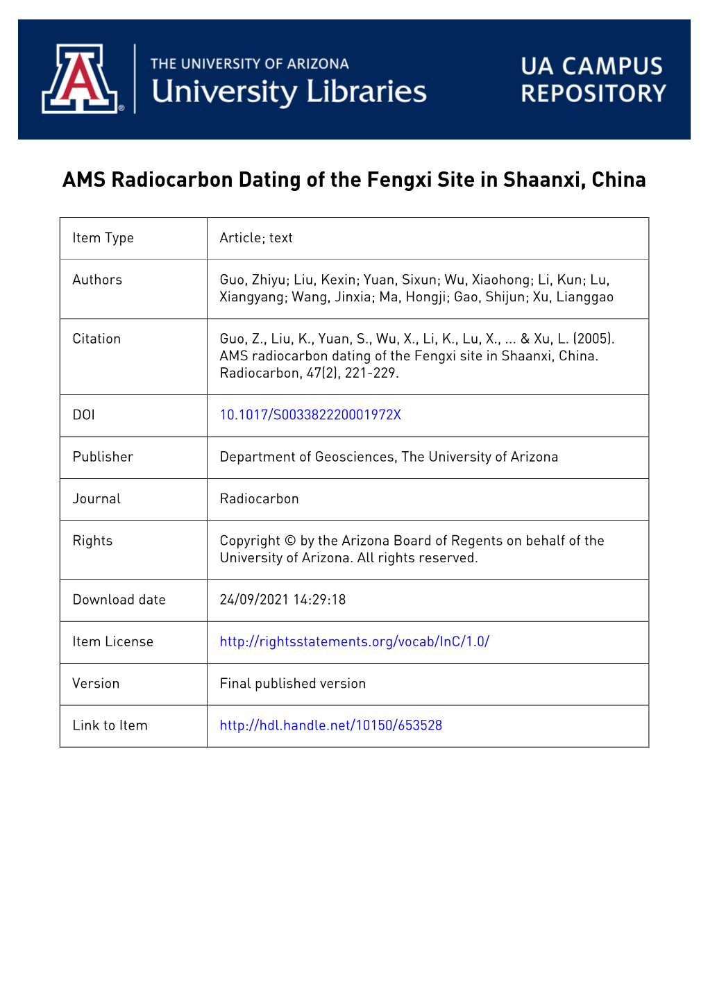 221 Ams Radiocarbon Dating of the Fengxi Site In