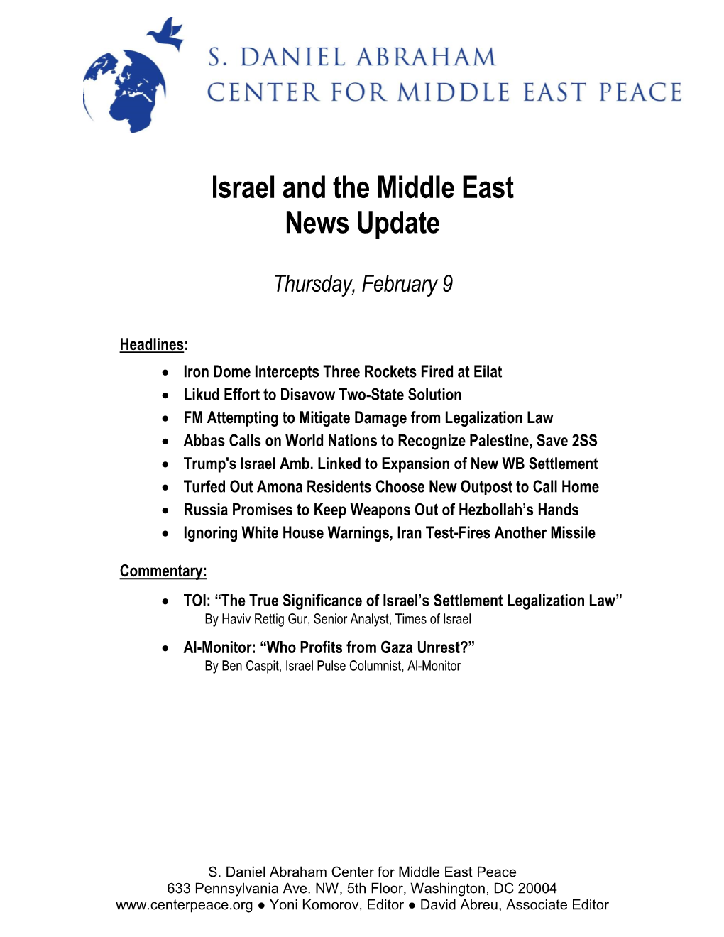 Israel and the Middle East News Update