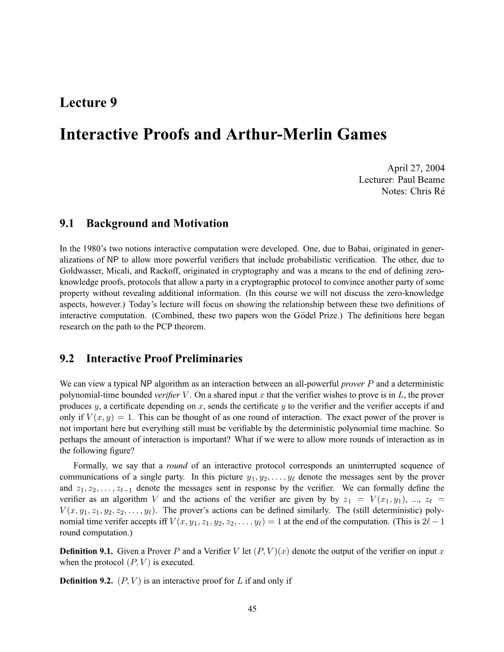 Lecture 9 Interactive Proofs and Arthur-Merlin Games