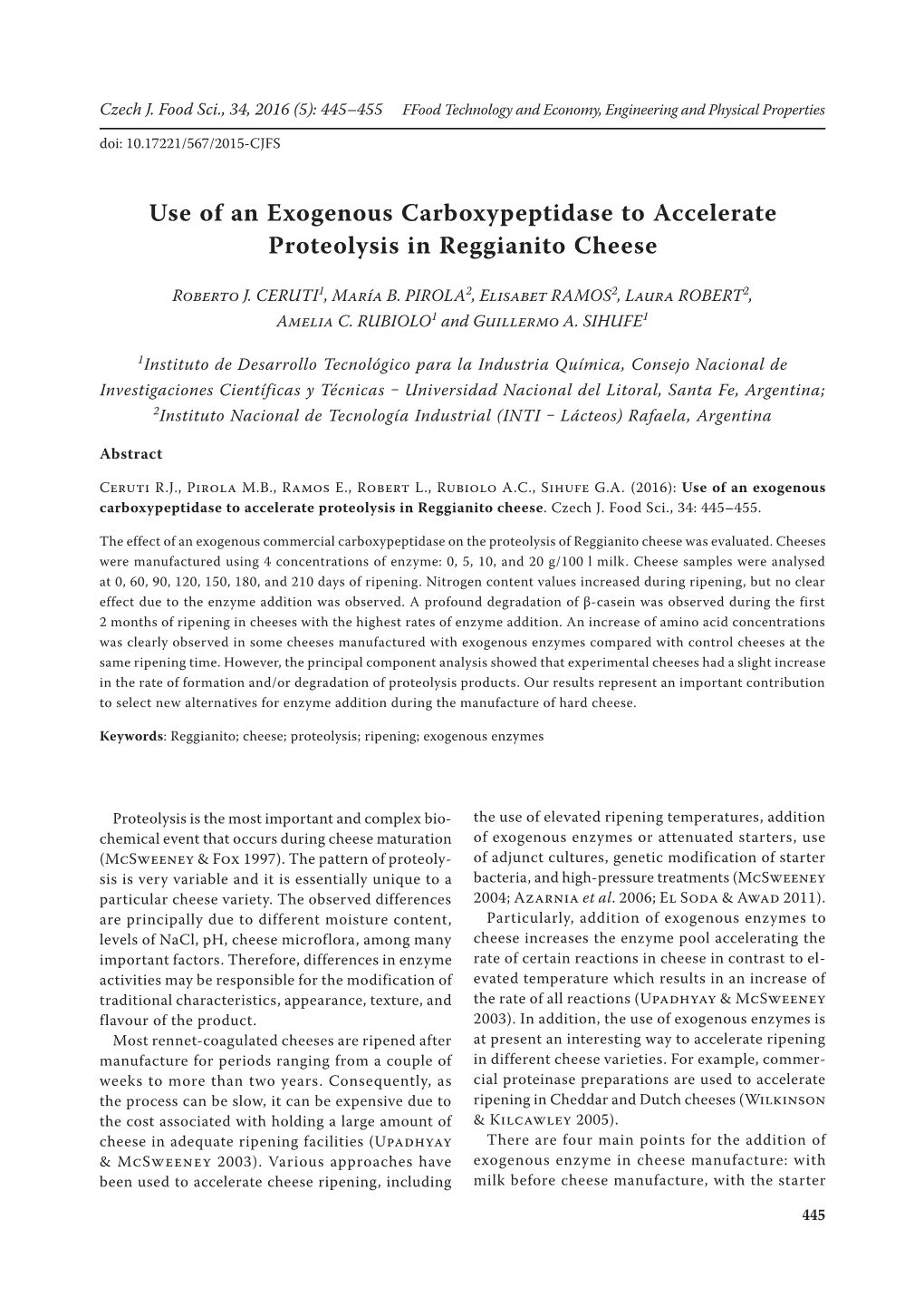 Use of an Exogenous Carboxypeptidase to Accelerate Proteolysis in Reggianito Cheese