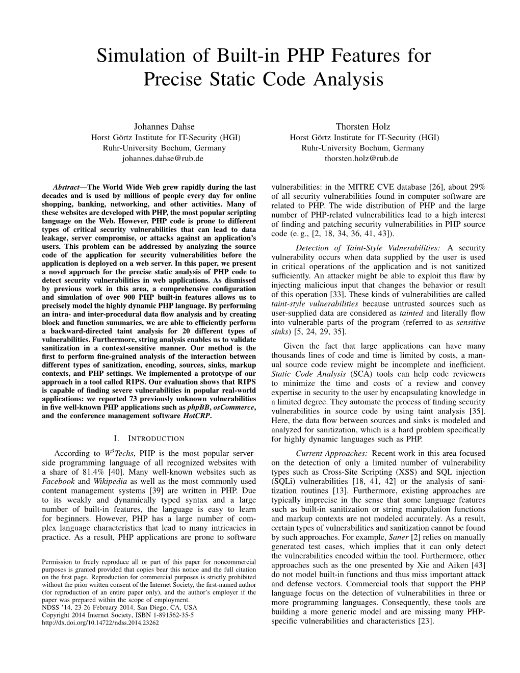 Simulation of Built-In PHP Features for Precise Static Code Analysis