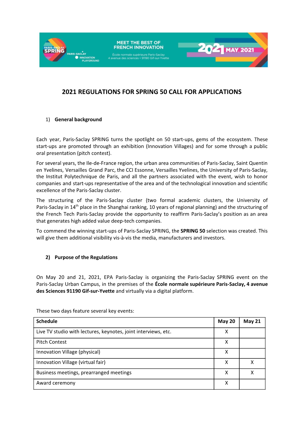 2021 Regulations for Spring 50 Call for Applications