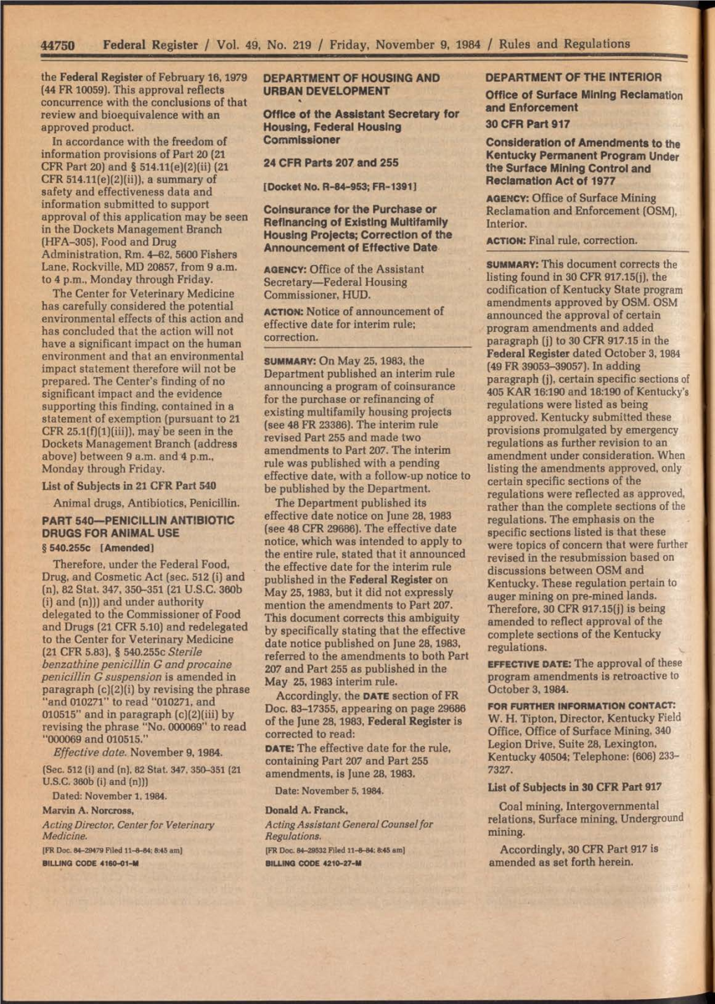 44750 Federal Register / Vol. 49, No. 219 / Friday, November 9, 1984