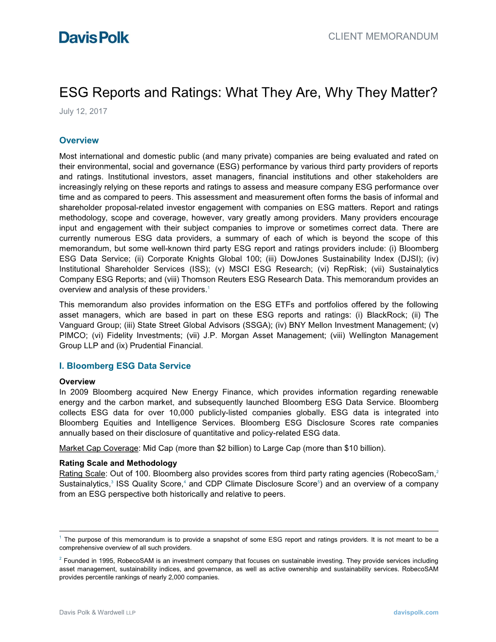 ESG Reports and Ratings: What They Are, Why They Matter? July 12, 2017