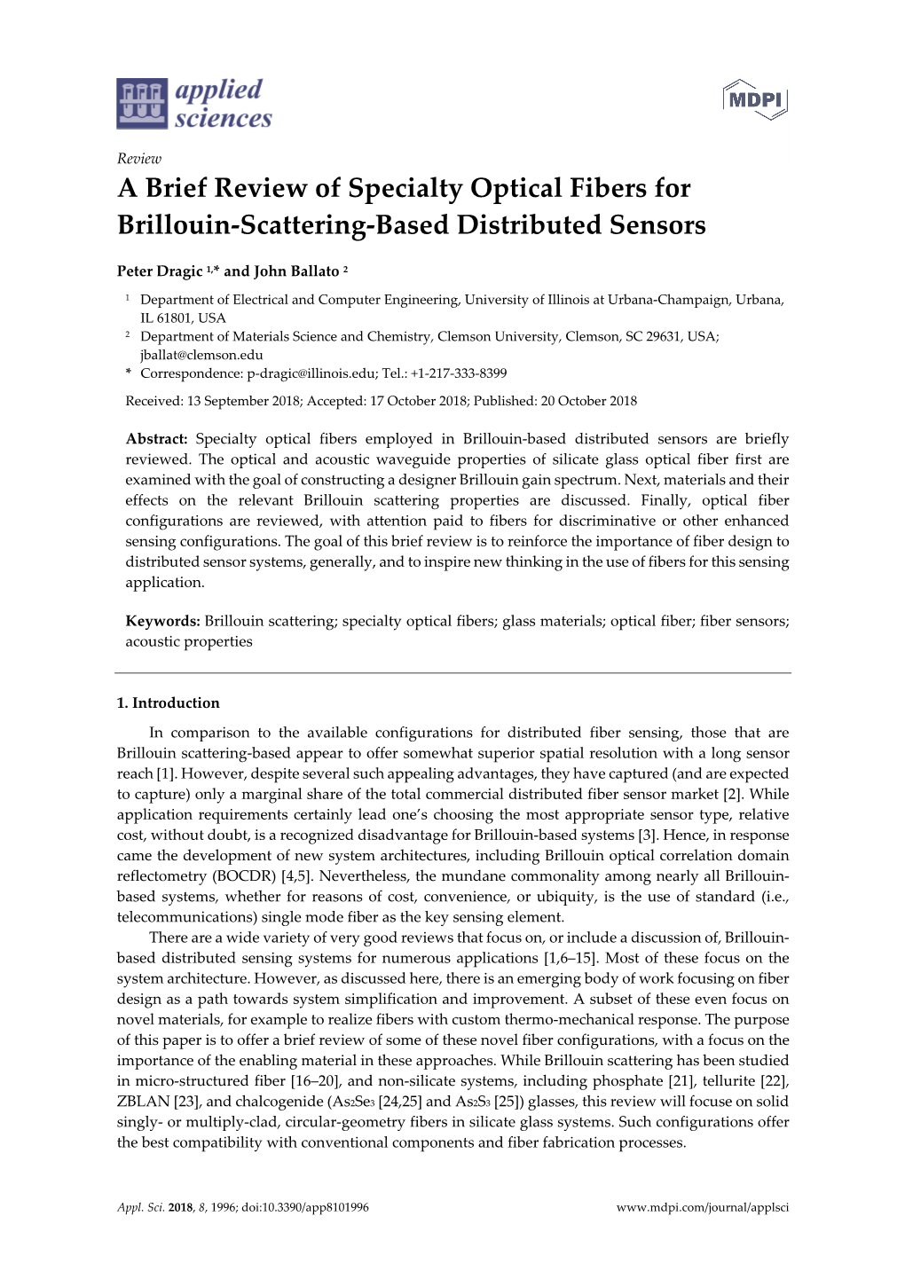 A Brief Review of Specialty Optical Fibers for Brillouin-Scattering-Based Distributed Sensors