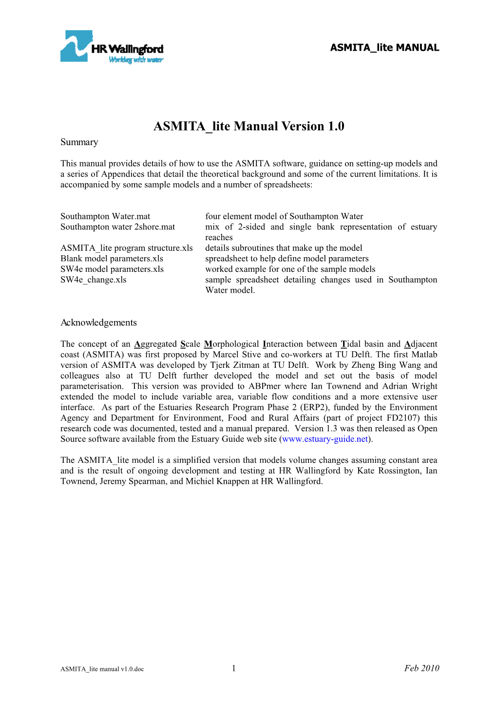 ASMITA Lite Manual Version 1.0 Summary