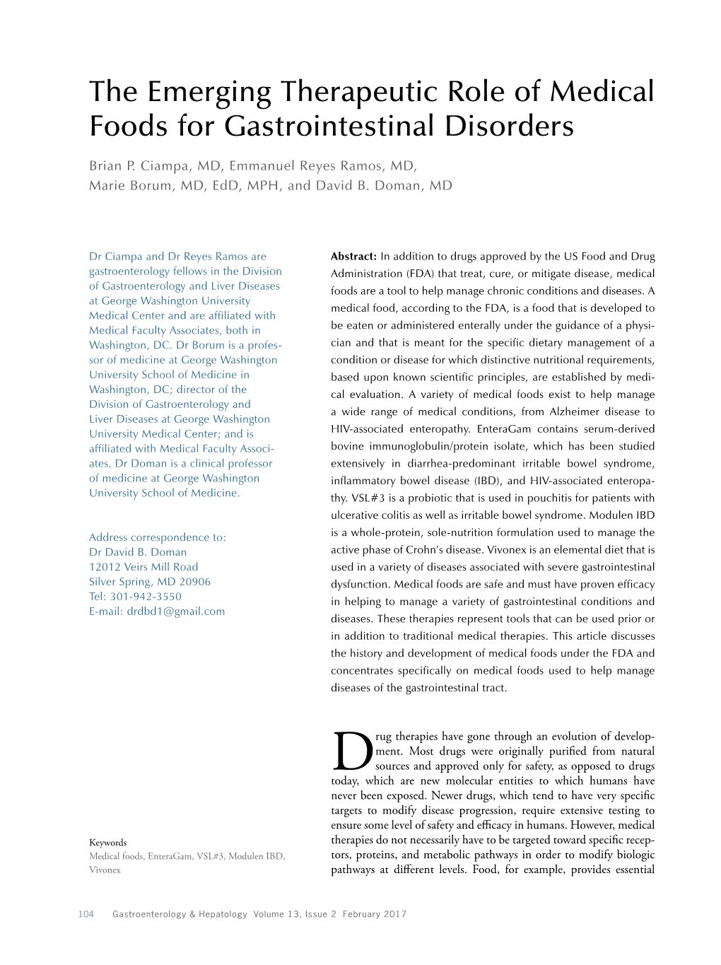 The Emerging Therapeutic Role of Medical Foods for Gastrointestinal Disorders