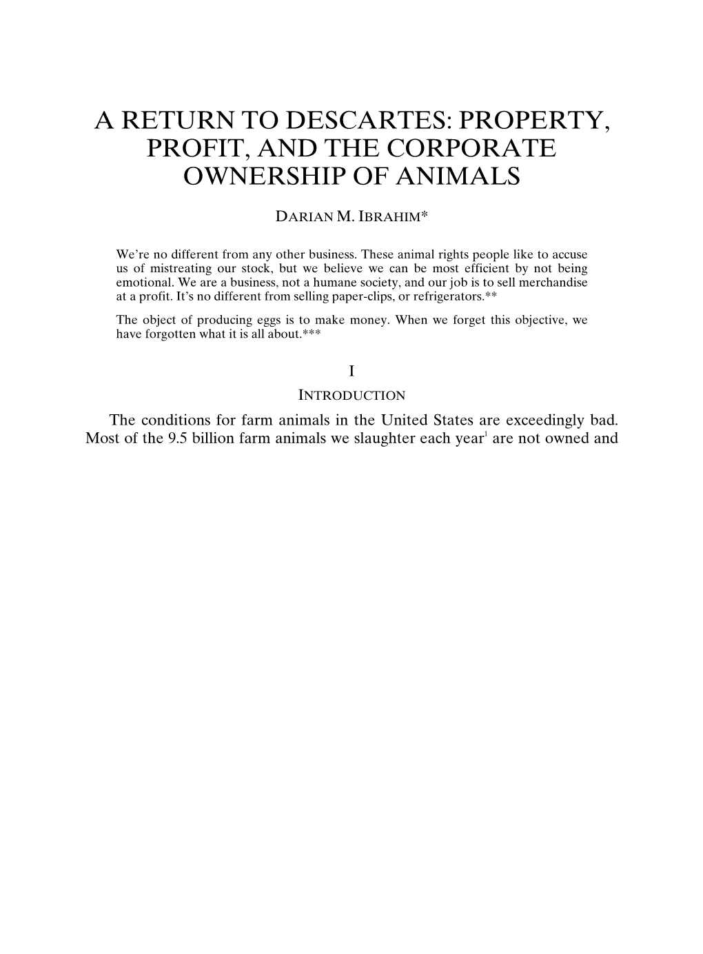 A Return to Descartes: Property, Profit, and the Corporate Ownership of Animals
