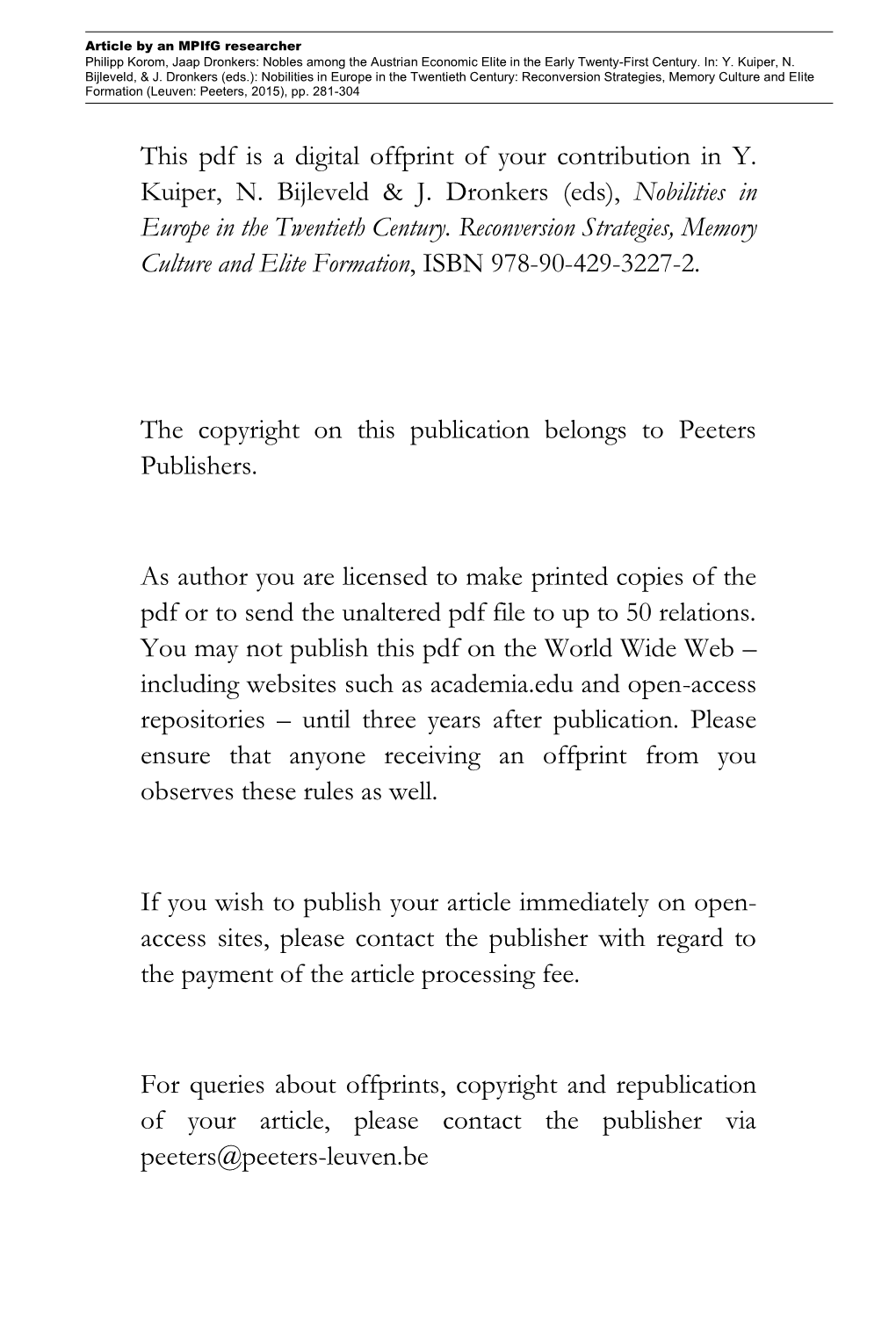 This Pdf Is a Digital Offprint of Your Contribution in Y