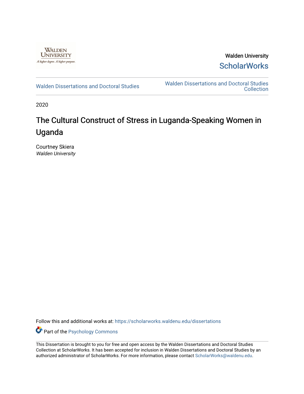 The Cultural Construct of Stress in Luganda-Speaking Women in Uganda