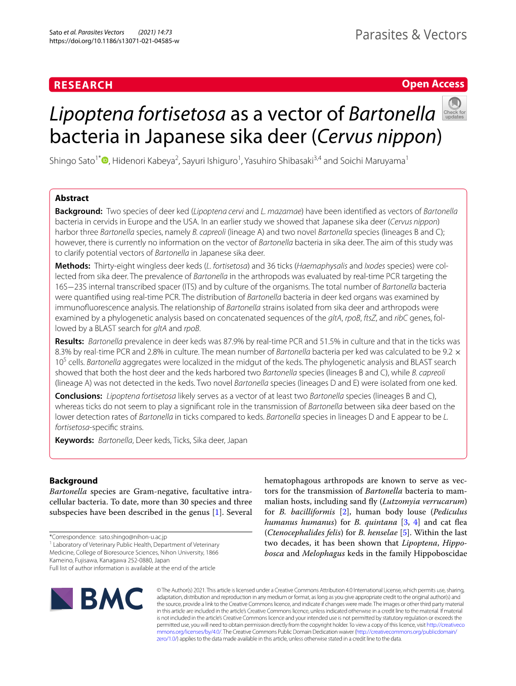 Lipoptena Fortisetosa As a Vector of Bartonella