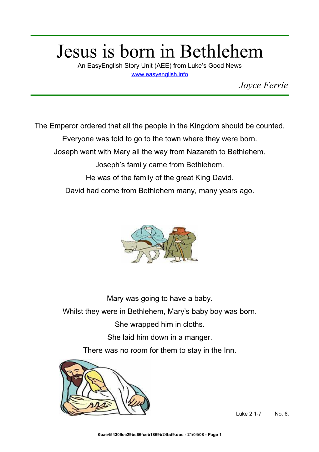 Free Bible Story Number 6 from Luke in Simple English