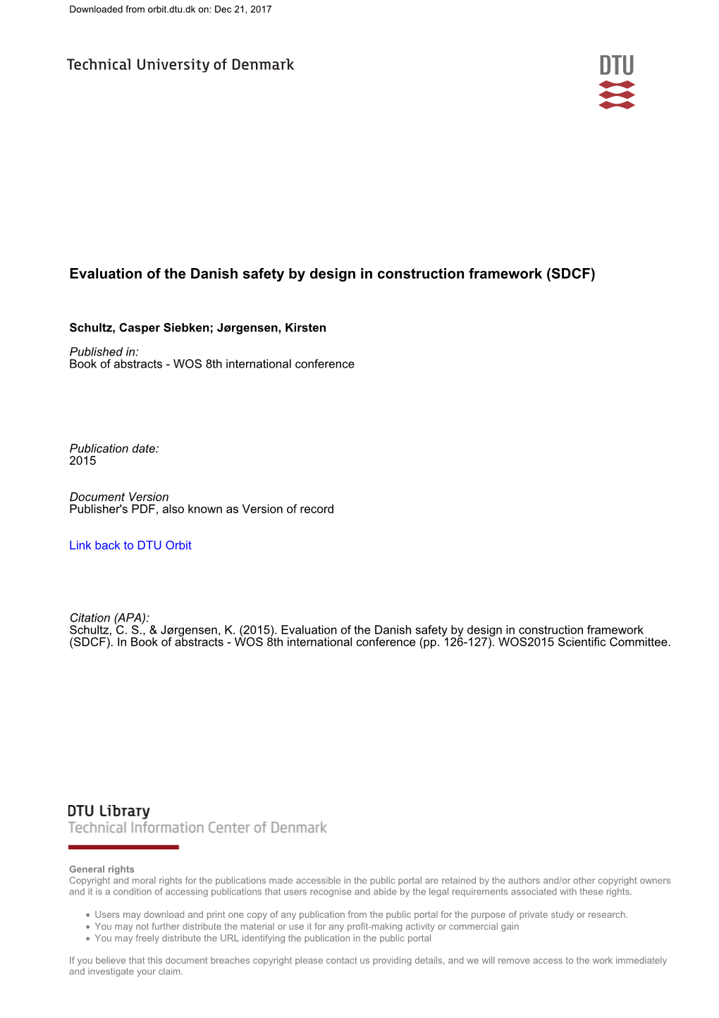 Evaluation of the Danish Safety by Design in Construction Framework (SDCF)