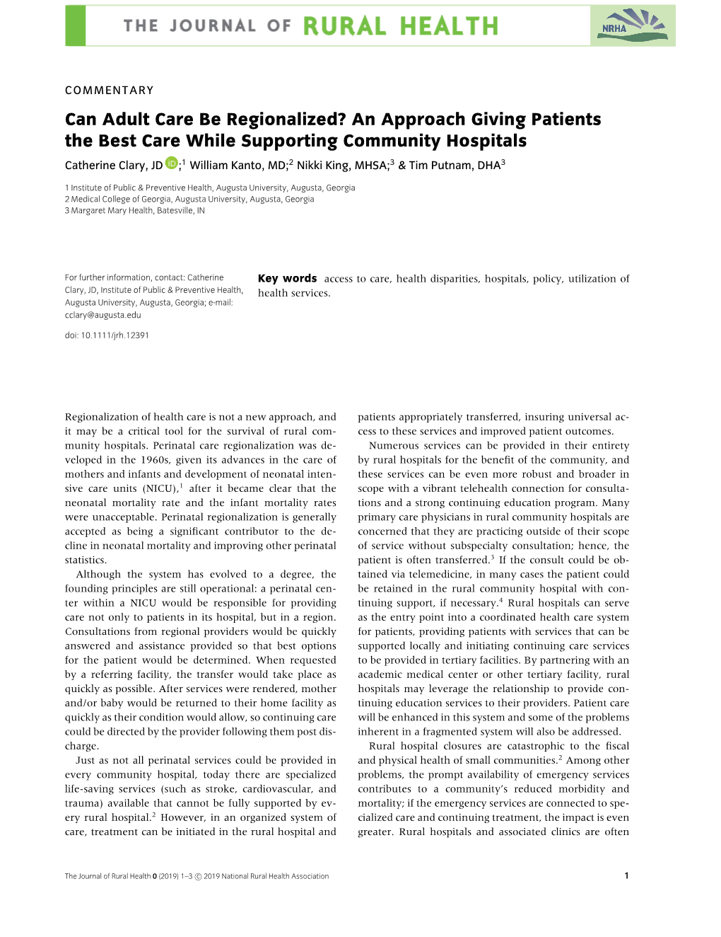 Can Adult Care Be Regionalized&#X0003f; an Approach Giving Patients the Best Care While Supporting Community Hospitals