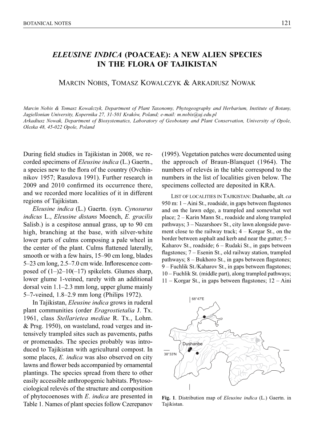 Eleusine Indica (Poaceae): a New Alien Species in the Flora of Tajikistan